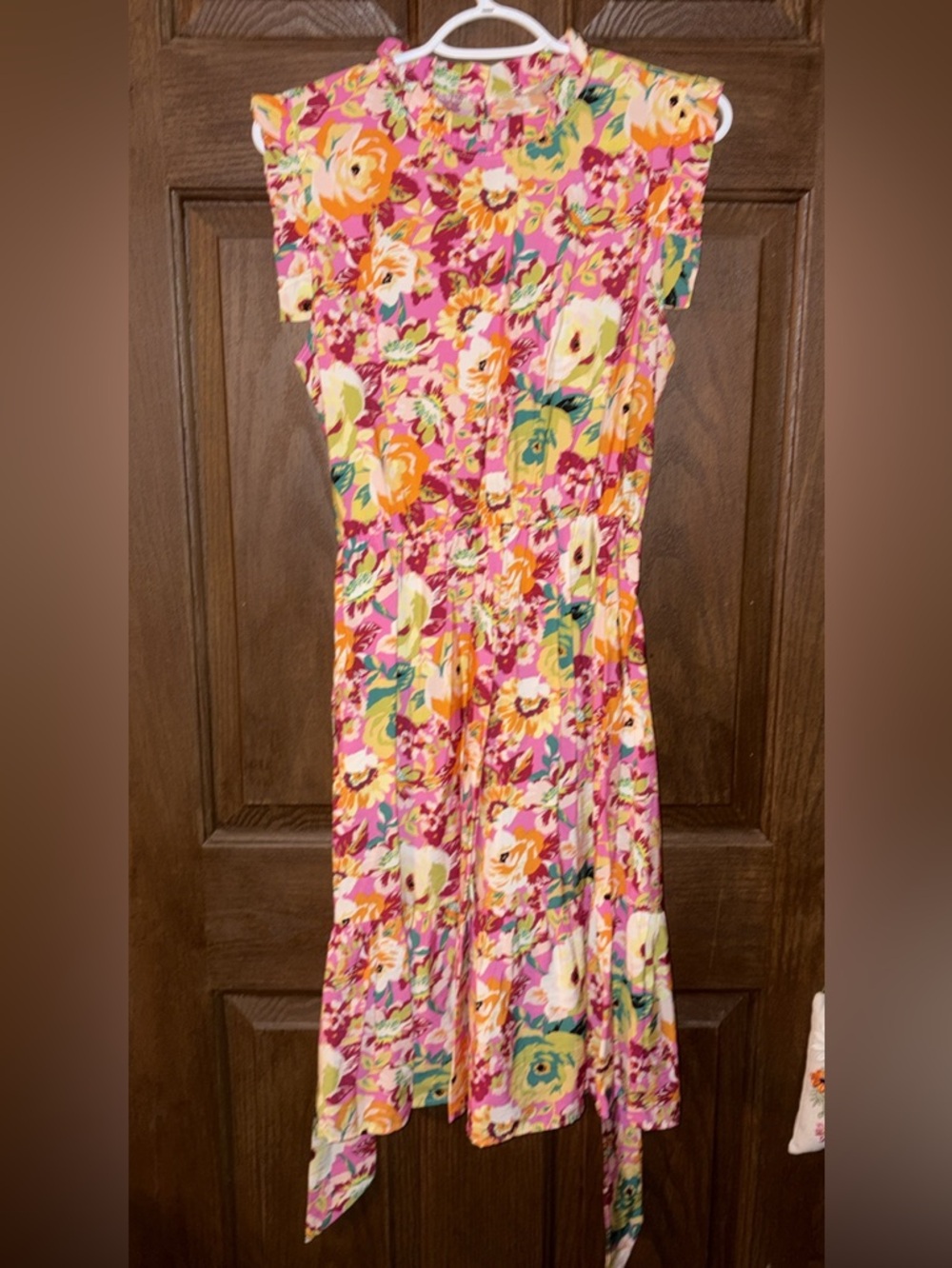 Pink Floral Maxi Dress with Orange & Cream Blooms